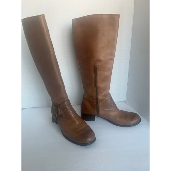 Vince Camuto Shaylee Brown Leather Distressed Equestrian Knee High Boots Sz 10B - Picture 2 of 15